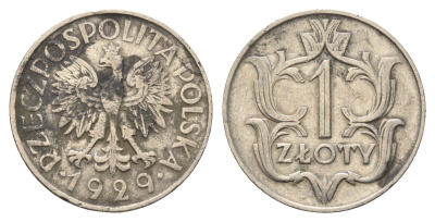 Польша 1 злотый 1929 Y 14 никель 4648-634