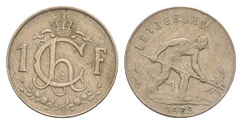 Люксембург 1 франк 1962 Шарлотта (1918-1964), сталевар KM 46.2 медно-никель 4643-532