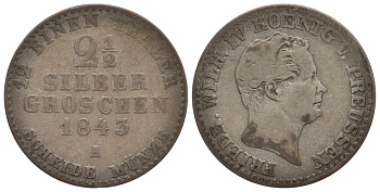 ПРУССИЯ 2 1/2 ГРОША 1843 A KM 444 серебро 186-627