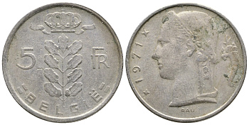 Бельгия 5 франков 1971 Belgie KM 135.1 медно-никель    4603-1036