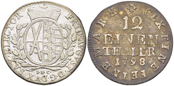 САКСОНИЯ 1/12 ТАЛЕРА 1798 IEC, ФРИДРИХ АВГУСТ III (1763-1806) KM 956 (C100) серебро 210-224
