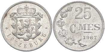 ЛЮКСЕМБУРГ 25 САНТИМОВ 1967 KM 45а.1 алюминий 211-332