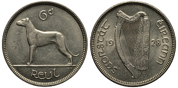 Ирландия 6 пенсов 1940 ирландский волкодав, редкое состояние KM 13a медно-никель UNC 1525-845