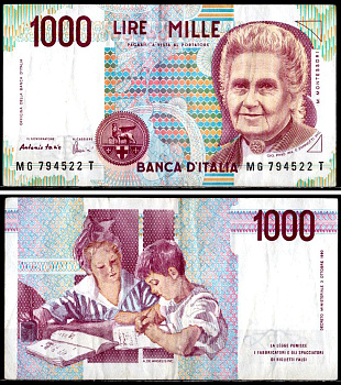 Италия 1000 лир 1990 Pick 114 c бумага 6281-53-3-2