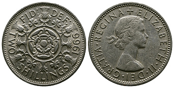 Великобритания 2 шиллинга (флорин) 1966 Елизавета II (1952-2022) KM 906, Spink 4146 медно-никель 4382-622