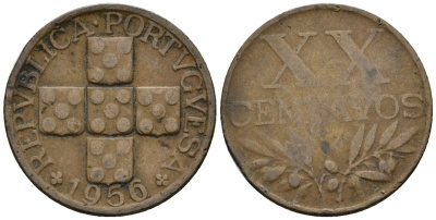 Португалия 20 сентаво 1956 KM 584 бронза 4147-562