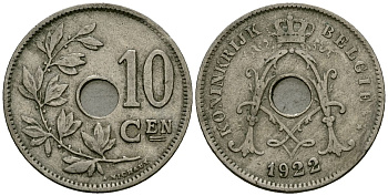 Бельгия 10 сантимов 1922 Belgie KM 86 медно-никель 4172-641