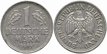 ФРГ 1 МАРКА 1963 J KM 110, J. 385 медно-никель 113-157