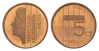 Нидерланды 5 центов 1986 Беатрикс (1980-2013) KM 202 бронза UNC 4684-1234
