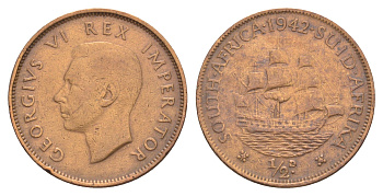 ЮАР 1/2 пенни 1942 Георг VI (1936-1952) KM 24 бронза 4603-245