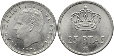 Испания 25 песет 1975 (77) Хуан Карлос I (1975-2014) KM 808 медно-никель UNC 4171-715