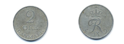 ДАНИЯ 2 ЭРЕ 1959 ФРИДЕРИК IX KM 840.2 цинк 4379-732