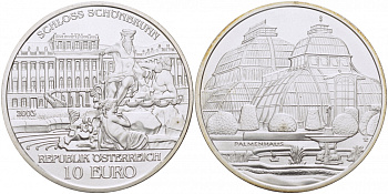 Австрия 10 евро 2003 Дворец Шенбрунн, здание парламента KM 3106 серебро  PROOF 1084-10-12