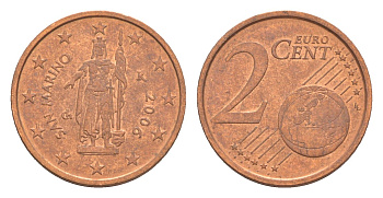 Сан-Марино 2 евроцента 2006 KM 441 сталь плакированная медью 4179-827