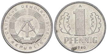 ГДР 1 пфенниг 1980 A KM 8.1 алюминий 4651-1257