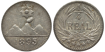 Гватемала 1/4 реала 1895 5 звезд, Испанское правление KM 162 серебро 4549-628