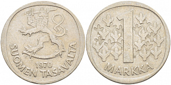 Финляндия 1 марка 1970 S KM 49а медно-никель 3718-727