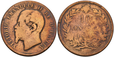 Италия 10 чентезимо 1863  KM 11.2 медь    4149-341