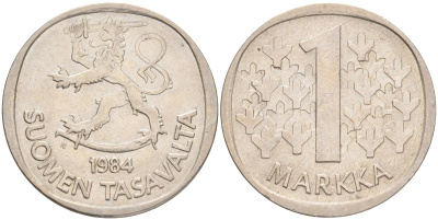 ФИНЛЯНДИЯ 1 МАРКА 1984 N KM 49а медно-никель 4556-726