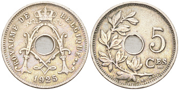 Бельгия 5 сантимов 1925 Belgique, Альберт I (1909-1934) KM 66 медно-никель 187-937