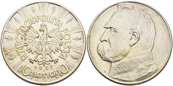 Польша 10 злотых 1937 w, Пилсудский KM 29, Parchimowicz 124d серебро 443-1245