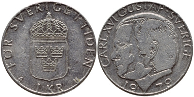 Швеция 1 крона 1979 Карл XVI Густав (1973- ) KM 852 медь плакированная медно-никелем 4397-916