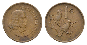 ЮАР 1 цент 1966 Ян ван Рибек (1619-1677), South Africa, легенда на африкаанс, капские воробьи KM 65.1 бронза 4690-1148
