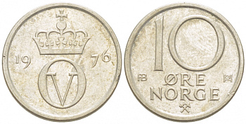 НОРВЕГИЯ 10 ЭРЕ 1976 КМ 416 медно-никель 3955-236