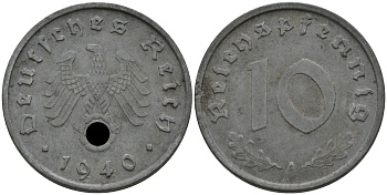 ГЕРМАНИЯ 10 РЕЙХСПФЕННИГОВ 1941 A J. 371, KM 101 цинк 75-223