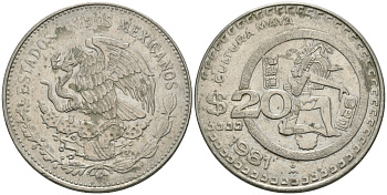 Мексика 20 песо 1981 культура майя KM 486 медно-никель 4558-1231