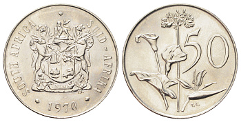 ЮАР 50 центов 1970 Зантедеския Эллиота (калла), герб KM 87 никель UNC 4695-1117