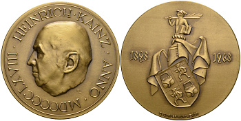 Бавария медаль 1968 Генрих Кайнц (1898-1968), MUNCHEN 90, диаметр 60,5 мм. бронза 1071-6-11