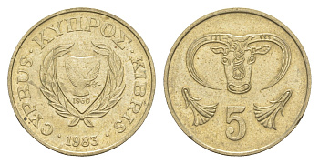 Кипр 5 центов 1983 голова быка KM 55.1 никель латунь UNC 4649-1158