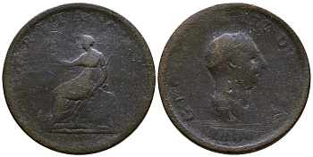 Великобритания 1/2 пенни 1806 Георг III (1760-1820) KM 662, Spink 3781 медь 54-2635