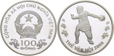 Вьетнам 100 донг 2000 Олимпийские игры в Сеуле 2000, дискобол серебро PROOF 04-011-21