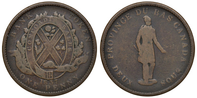 Канада, Квебек 1 пенс 1837 токен Breton 521 медь 4112-112