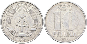 ГДР 10 пфеннигов 1982 A KM 10 алюминий 4613-954