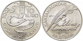 Финляндия 10 евро 2002 Элиас Леннрот, лингвист KM 108 серебро UNC 11-149-13
