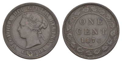 Канада 1 цент 1876 H, Виктория (1837-1901) KM 7 бронза 4637-116