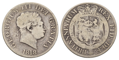 Великобритания 1/2 кроны 1818 Георг III (1760-1820) KM 672, Spink 3789 серебро 443-1541