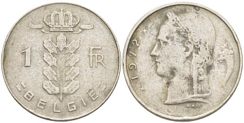 БЕЛЬГИЯ 1 ФРАНК 1972 BELGIE KM 143.1 медно-никель 217-832