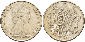 Австралия 10 центов 1983 Елизавета II (1952-), птица лирахвост KM 65 медно-никель UNC 4539-1122