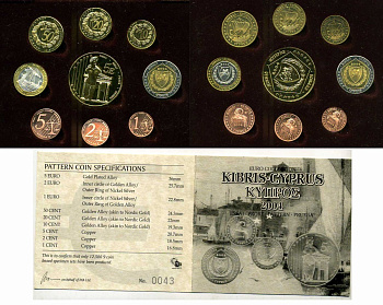 КИПР ЕВРОНАБОР ИЗ 9 МОНЕТ 2004 PROBA, ЕВРОПРОБНИКИ, В ОРИГИНАЛЬНОЙ КОРОБКЕ, С СЕРТИФИКАТОМ PROOF 3-5-2