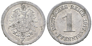 Германия 1 пфенниг 1917 A KM 24, J. 300, Weege 2 алюминий 201-1212
