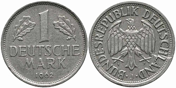 ФРГ 1 МАРКА 1962 J KM 110, J. 385 медно-никель 113-144