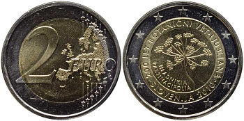 Словения 2 евро 2010 200 лет ботаническому саду Любляны KM 94 биметалл UNC 38-823