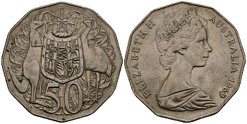 Австралия 50 центов 1969 Елизавета II (1952-2022), герб Австралии, кенгуру KM 68 медно-никель 4168-935