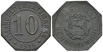 Шнайдемюль (Пила) (Пруссия, Позен) 10 пфеннингов 1916 Funck 480.2, Men18 28523.2 цинк 4169-1134