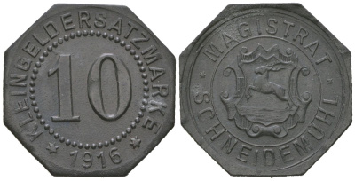 Шнайдемюль (Пила) (Пруссия, Позен) 10 пфеннингов 1916 Funck 480.2, Men18 28523.2 цинк 4169-1134