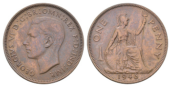 Великобритания 1 пенни 1946 Георг VI (1936-1952) KM 845, Spink 4114 бронза 4536-1111